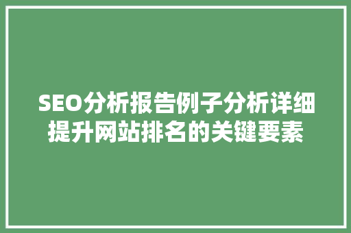 SEO分析报告例子分析详细提升网站排名的关键要素