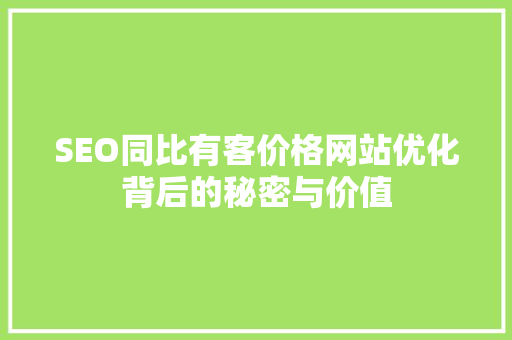 SEO同比有客价格网站优化背后的秘密与价值