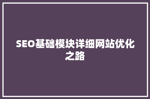 SEO基础模块详细网站优化之路