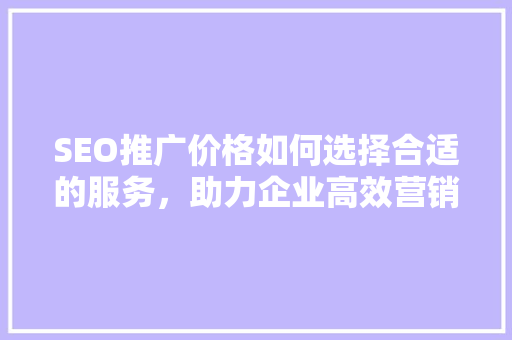 SEO推广价格如何选择合适的服务，助力企业高效营销