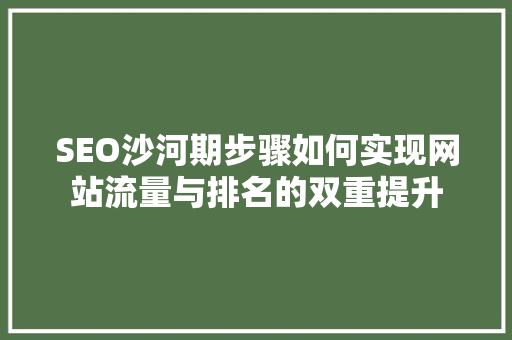 SEO沙河期步骤如何实现网站流量与排名的双重提升