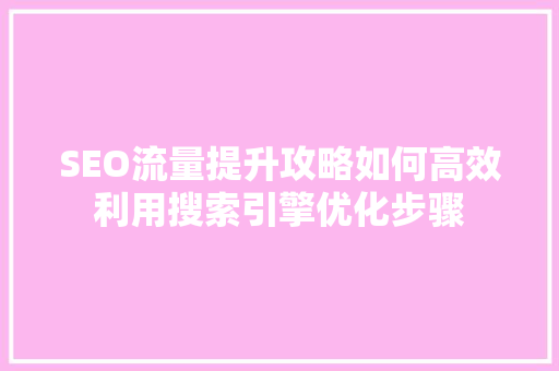 SEO流量提升攻略如何高效利用搜索引擎优化步骤