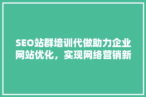 SEO站群培训代做助力企业网站优化，实现网络营销新突破