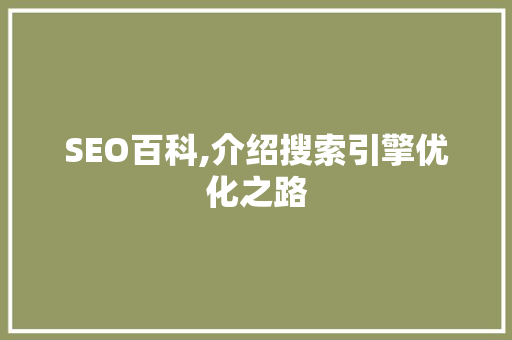 SEO百科,介绍搜索引擎优化之路