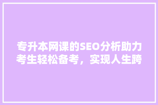 专升本网课的SEO分析助力考生轻松备考，实现人生跨越