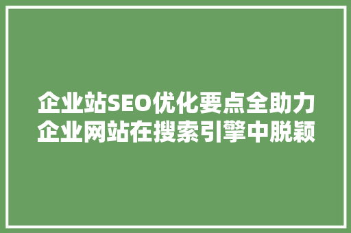 企业站SEO优化要点全助力企业网站在搜索引擎中脱颖而出