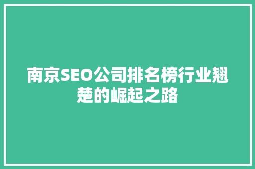 南京SEO公司排名榜行业翘楚的崛起之路