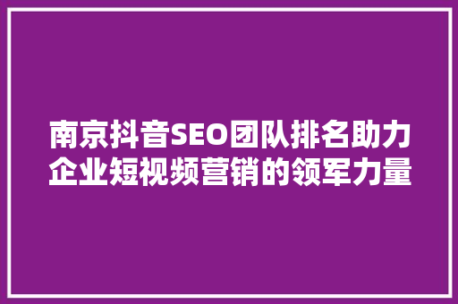 南京抖音SEO团队排名助力企业短视频营销的领军力量