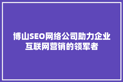 博山SEO网络公司助力企业互联网营销的领军者