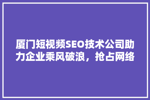 厦门短视频SEO技术公司助力企业乘风破浪，抢占网络营销高地