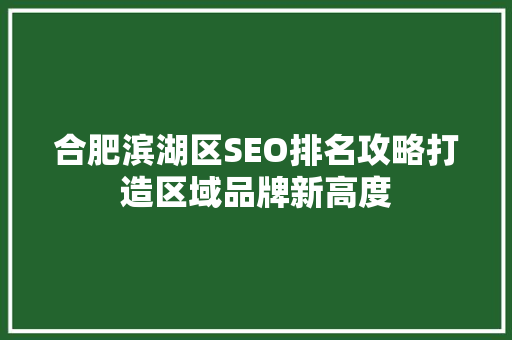 合肥滨湖区SEO排名攻略打造区域品牌新高度