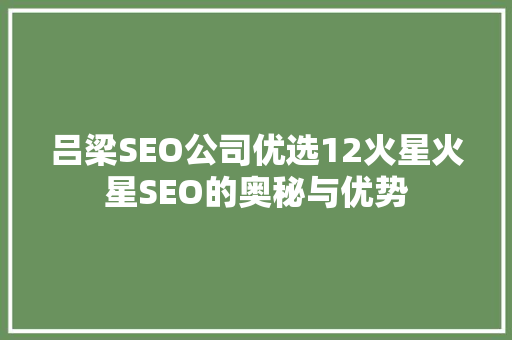吕梁SEO公司优选12火星火星SEO的奥秘与优势