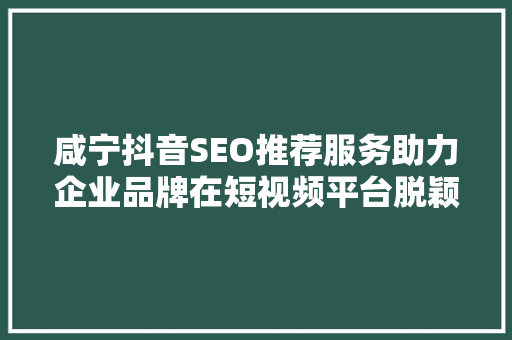咸宁抖音SEO推荐服务助力企业品牌在短视频平台脱颖而出