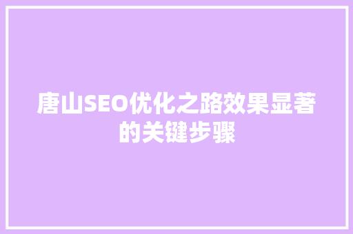 唐山SEO优化之路效果显著的关键步骤