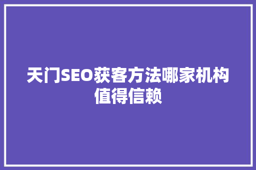 天门SEO获客方法哪家机构值得信赖