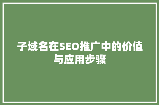 子域名在SEO推广中的价值与应用步骤