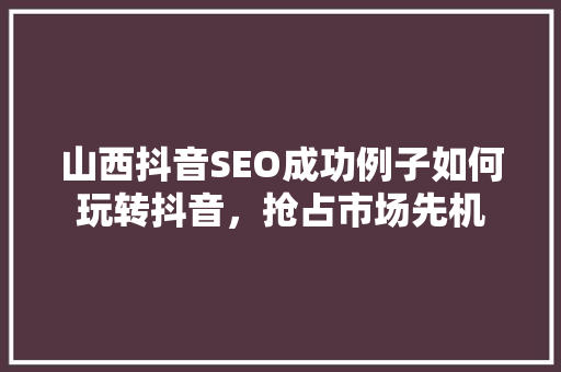 山西抖音SEO成功例子如何玩转抖音，抢占市场先机