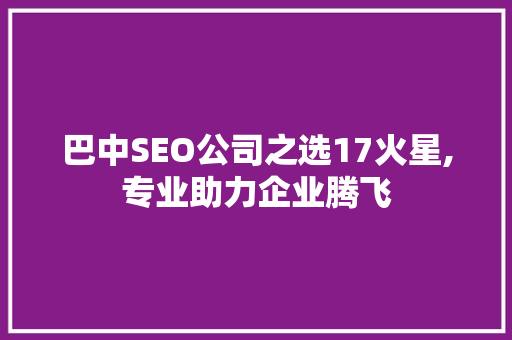巴中SEO公司之选17火星,专业助力企业腾飞
