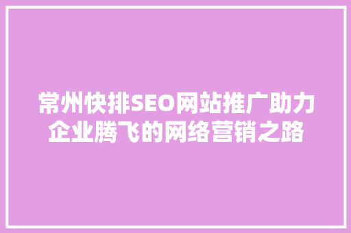 常州快排SEO网站推广助力企业腾飞的网络营销之路
