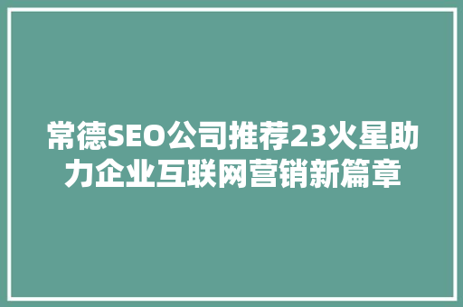 常德SEO公司推荐23火星助力企业互联网营销新篇章