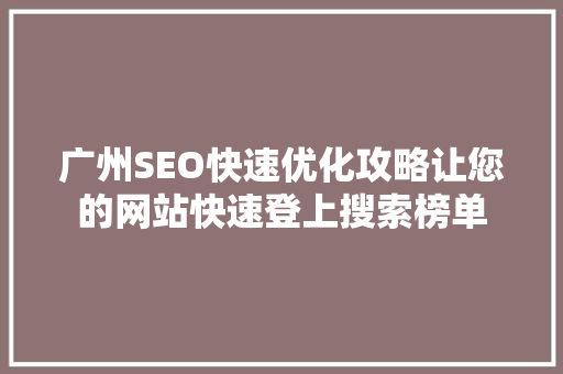 广州SEO快速优化攻略让您的网站快速登上搜索榜单