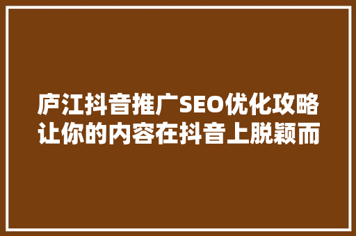 庐江抖音推广SEO优化攻略让你的内容在抖音上脱颖而出