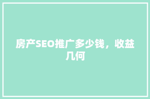 房产SEO推广多少钱，收益几何