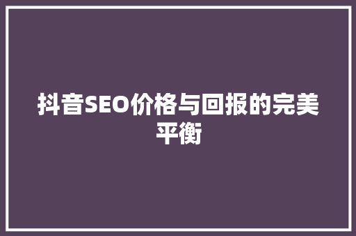 抖音SEO价格与回报的完美平衡
