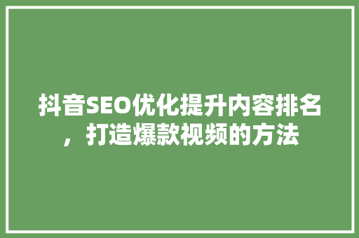抖音SEO优化提升内容排名，打造爆款视频的方法