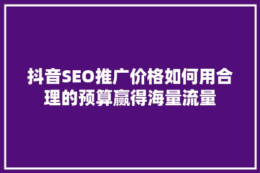 抖音SEO推广价格如何用合理的预算赢得海量流量