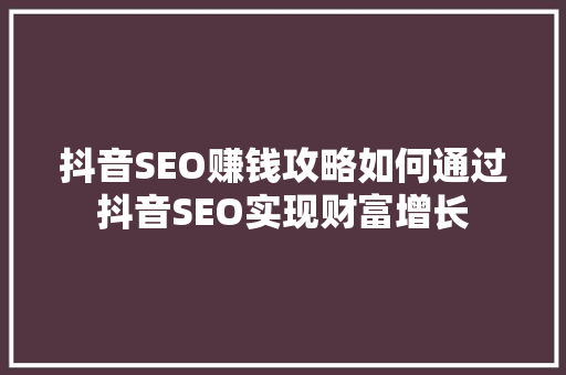抖音SEO赚钱攻略如何通过抖音SEO实现财富增长