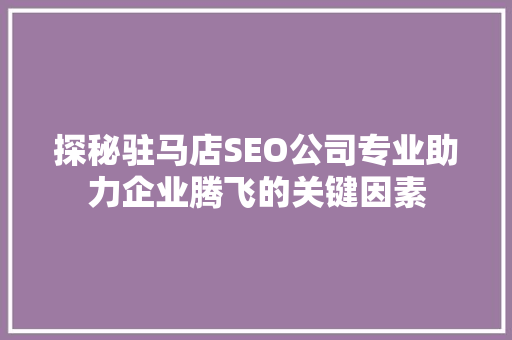 探秘驻马店SEO公司专业助力企业腾飞的关键因素