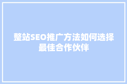 整站SEO推广方法如何选择最佳合作伙伴