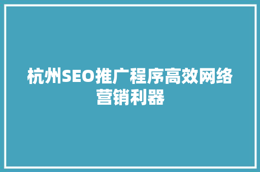 杭州SEO推广程序高效网络营销利器