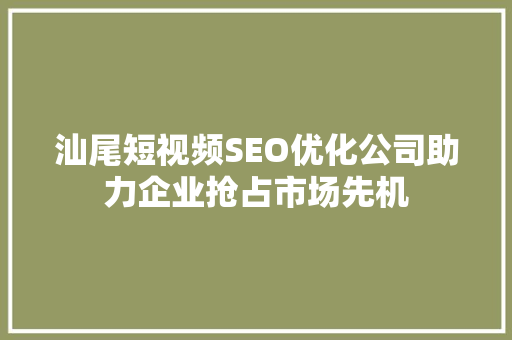 汕尾短视频SEO优化公司助力企业抢占市场先机