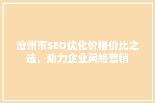 沧州市SEO优化价格价比之选，助力企业网络营销