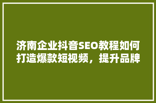 济南企业抖音SEO教程如何打造爆款短视频，提升品牌影响力