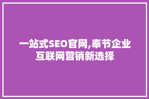 一站式SEO官网,奉节企业互联网营销新选择