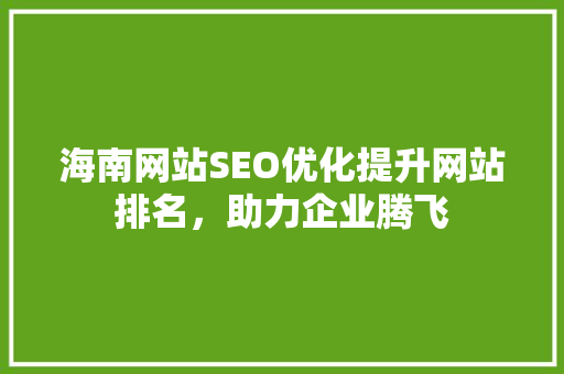 海南网站SEO优化提升网站排名，助力企业腾飞
