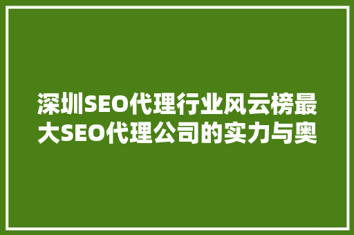 深圳SEO代理行业风云榜最大SEO代理公司的实力与奥秘