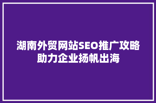 湖南外贸网站SEO推广攻略助力企业扬帆出海
