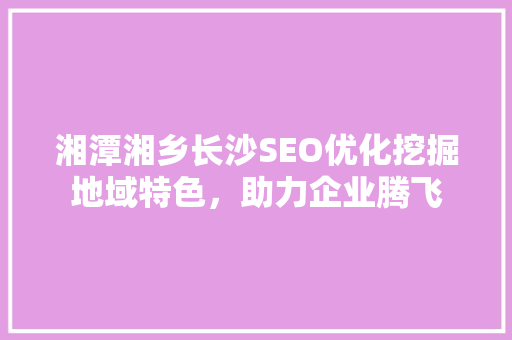 湘潭湘乡长沙SEO优化挖掘地域特色，助力企业腾飞