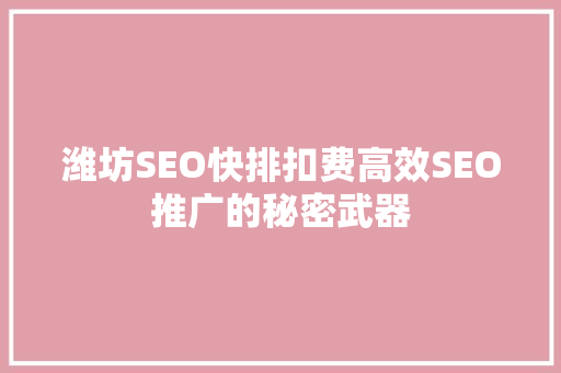 潍坊SEO快排扣费高效SEO推广的秘密武器
