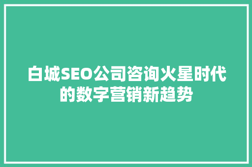 白城SEO公司咨询火星时代的数字营销新趋势