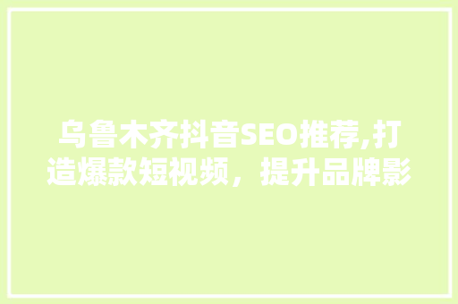 乌鲁木齐抖音SEO推荐,打造爆款短视频，提升品牌影响力