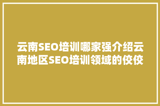 云南SEO培训哪家强介绍云南地区SEO培训领域的佼佼者