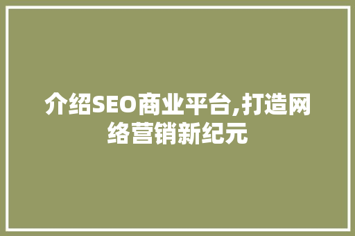 介绍SEO商业平台,打造网络营销新纪元