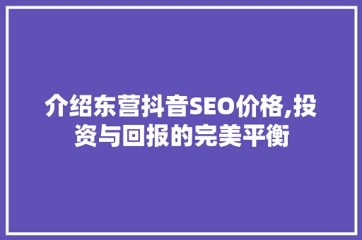 介绍东营抖音SEO价格,投资与回报的完美平衡  第1张