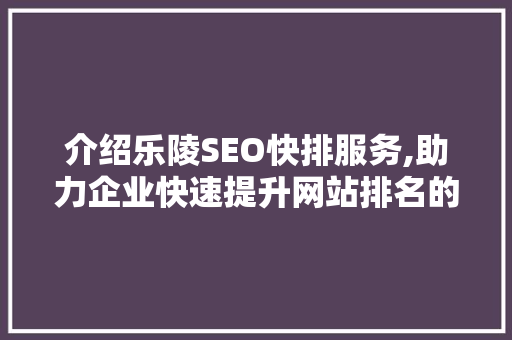 介绍乐陵SEO快排服务,助力企业快速提升网站排名的秘密武器