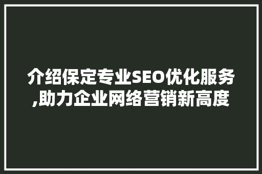介绍保定专业SEO优化服务,助力企业网络营销新高度  第1张